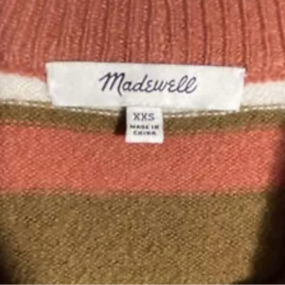 NEW Madewell Mock Neck Pocket Striped Sweater Sz XXS Wool Blend - Picture 4 of 5